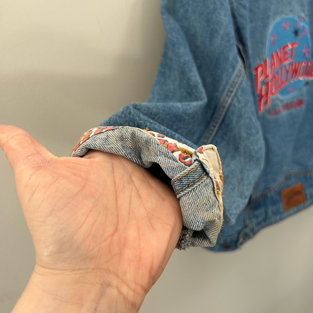 Vintage Blue Denim Jean Jacket with Red Script - Picture 10 of 10